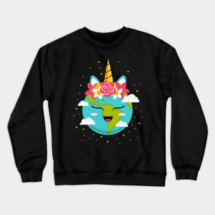 Cute Unicorn Face Earth Day 2021 Crewneck Sweatshirt